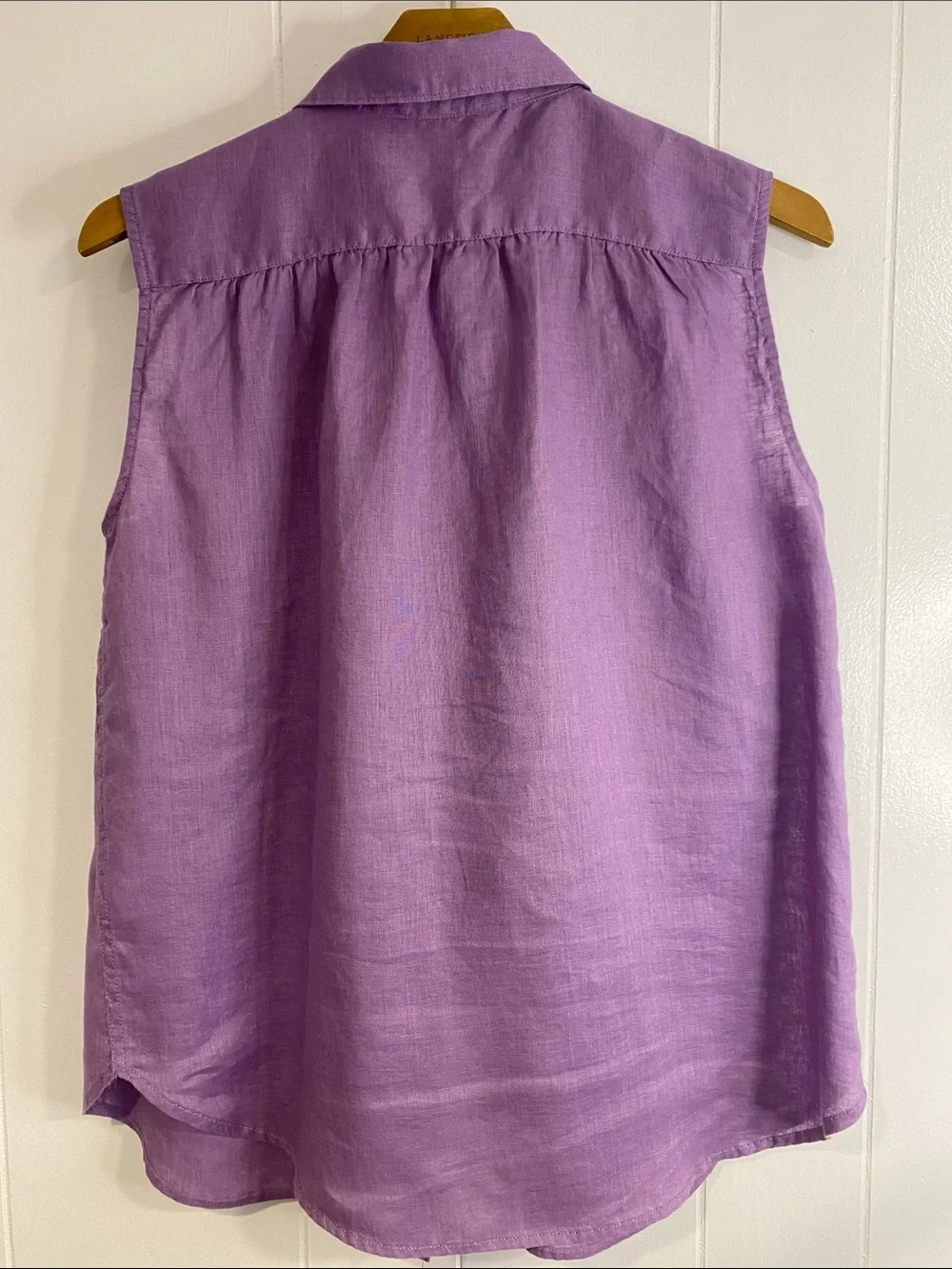 Garnet Hill European Flax Linen Sleeveless Button Shirt Purple Coastal Medium